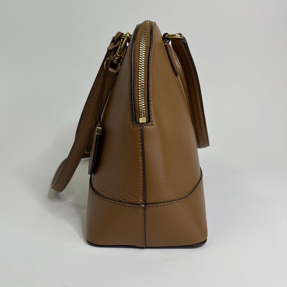 Ralph Lauren RLL Brown Leather Dome Satchel Bag Handbag Purse Classic - Picture 2 of 11